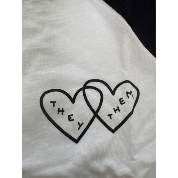 ModCloth They/Them Pride Retro White Black Raglan 3/4 Sleeve Tee Size XS NWT - Picture 5 of 9